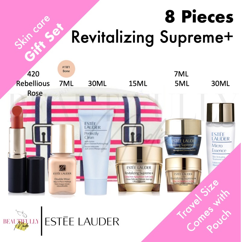 Buy Estee Lauder 8-Piece Gift Set - Revitalizing Supreme + Global Anti Aging Power Soft Cream 15ml + Eye Balm 5ml + Night Intensive Restorative Cream 7ml + Perfectly Clean 30ml + Micro Essence 30ml + Double Wear Stay in Place 7ml + Pure Color Envy Lipstick Singapore