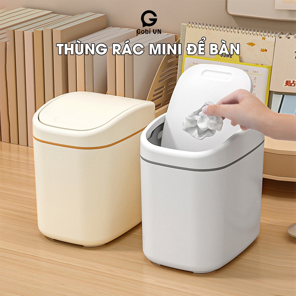 Thùng rác mini để bàn, thùng rác thông minh sang trọng với nắp lật tiện lợi chất liệu ABS cao cấp GOBI