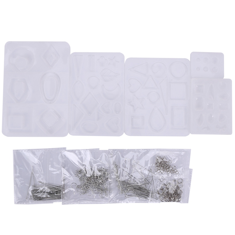 Earring Resin Molds, Stud Earring Jewelry Epoxy Resin Silicone Molds Include Droppers, Stirrers, Earring Hooks, Jump Rings, Eye Pins for DIY Jewelry Craft Making