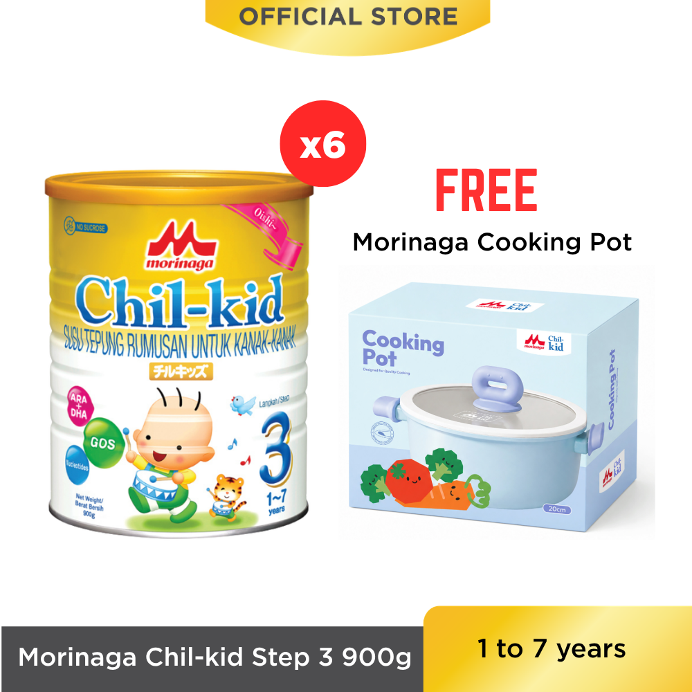 [Old Packaging] Morinaga Chil-kid Step 3 (1 to 7 years) (No Sucrose) 6 tins X 900g [Free Morinaga Cooking Pot]