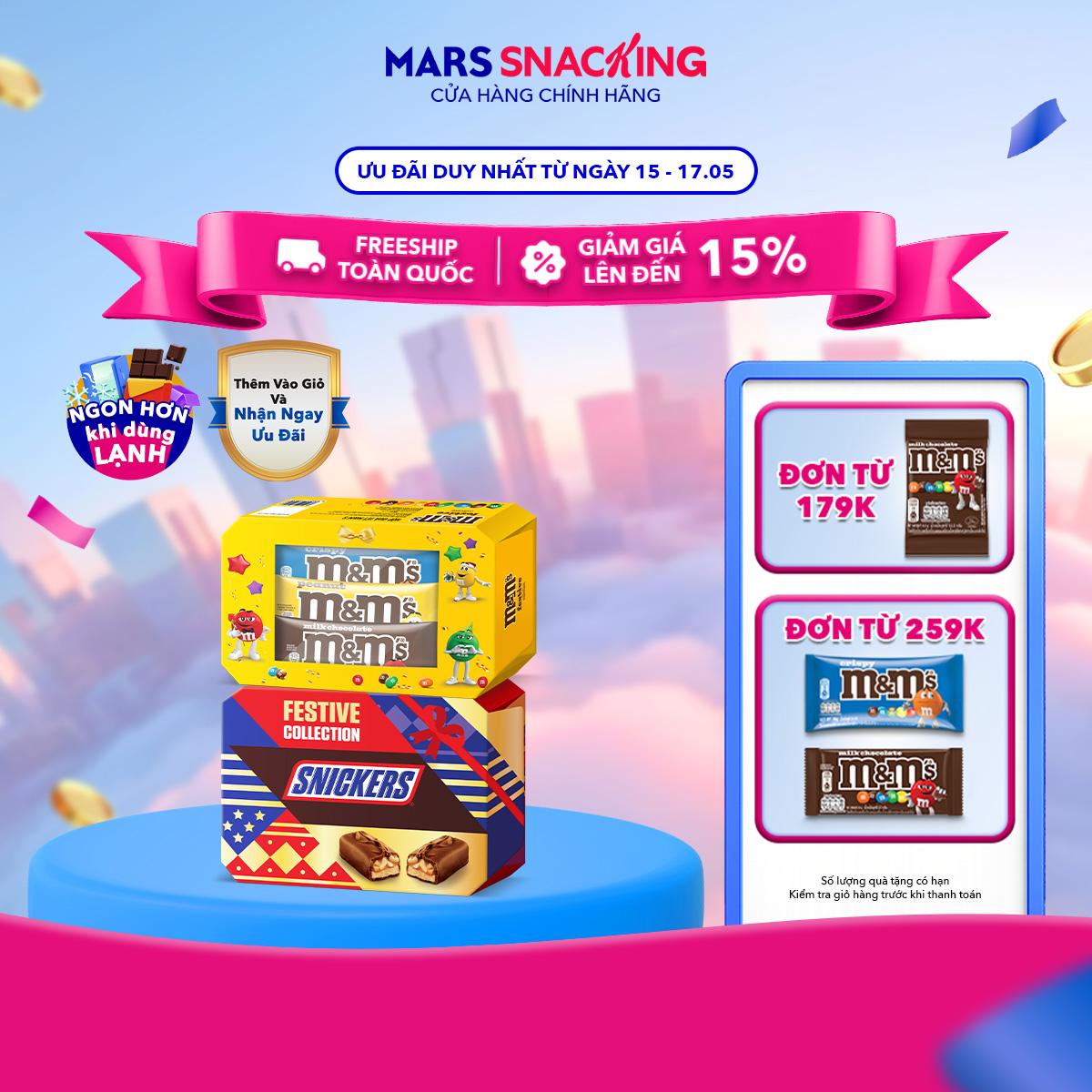 Combo gồm 1 Hộp kẹo Socola Snickers Funsize 240g  1 Hộp Kẹo Socola MM's mix (sữa, đậu phộng, crispy giòn) 104g