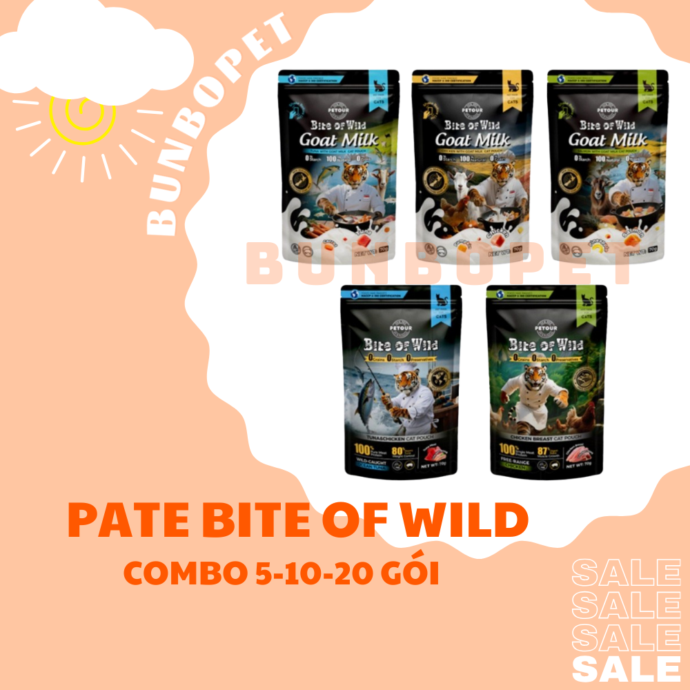 [Combo 5-10-20 Mix Vị] Pate Bite Of Wild Sữa Dê Cho Mèo, Pate Dinh Dưỡng Gói 70g