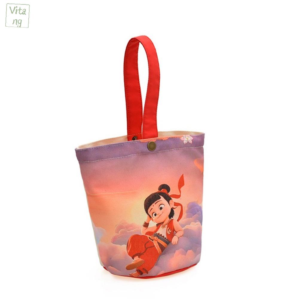 VITANG Minh họa Túi vải nezha Túi cho mẹ Sức chứa lớn Túi tote hoạt hình Dễ thương Túi đựng đồ ăn trưa Túi xô vải bố Mua sắm