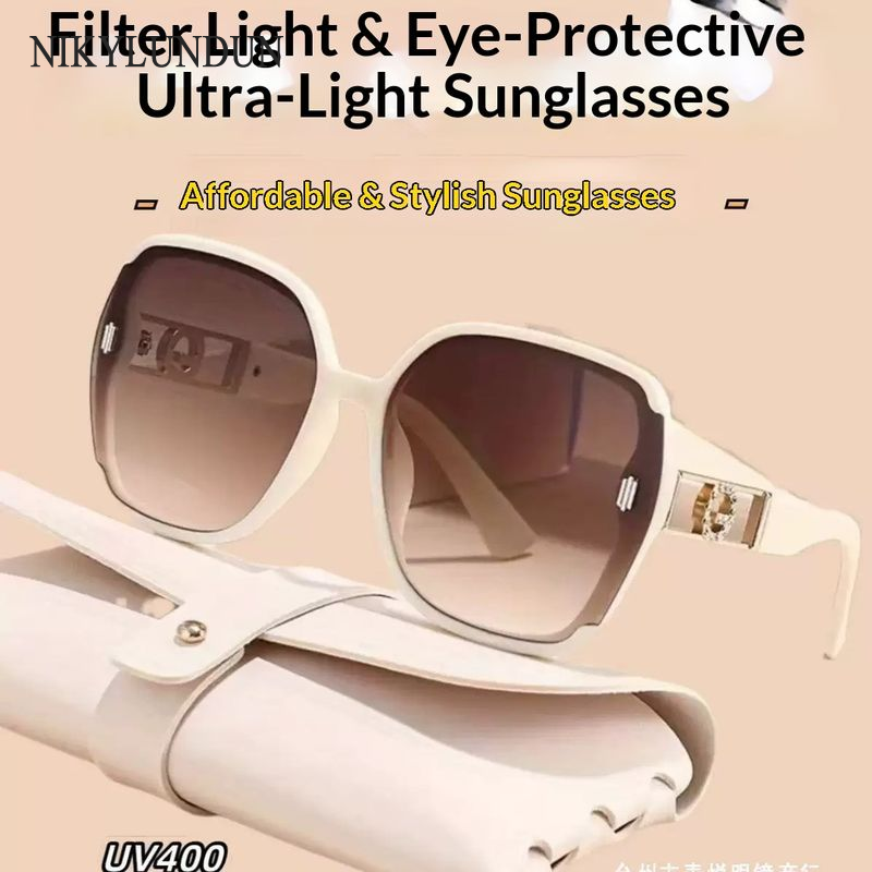 NIkyLundun แว่นตากันแดดทรงสี่เหลี่ยมขนาดใหญ่หรูหราสำหรับผู้หญิง ป้องกันรังสี UV400 ดีไซน์แฟชั่นทันสมัย เหมาะกับการแต่งตัวทุกวัน ราคา 78 บาท*ส่งฟรี