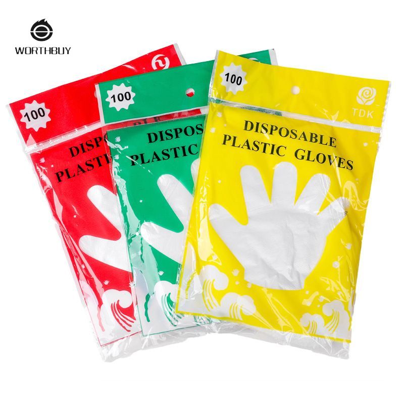 Worthbuy 100 găng tay dùng một lần nhựa phục vụ dùng cho thực phẩm rửa chén phục vụ và làm đẹp găng tay 50