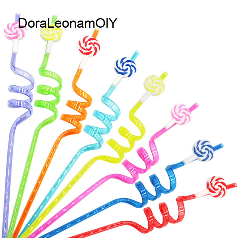 8Pcs ống hút tái sử dụng Dễ Thương Động Vật Ống Hút Xoăn ống hút uống tiệc tùng Trẻ Em Cậu Bé tiệc sinh nhật nữ Trang Trí dụng cụ tiệc