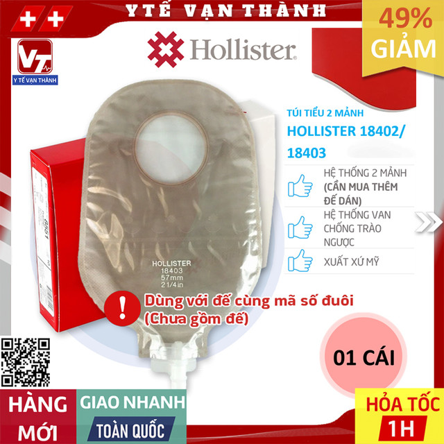 ✅ Túi Nước Tiểu Hậu Môn Nhân Tạo 2 Mảnh Hollister 18402 18403 (Van Chống Trào Ngược) | Hậu Môn -VT0439 - Y Tế Vạn Thành