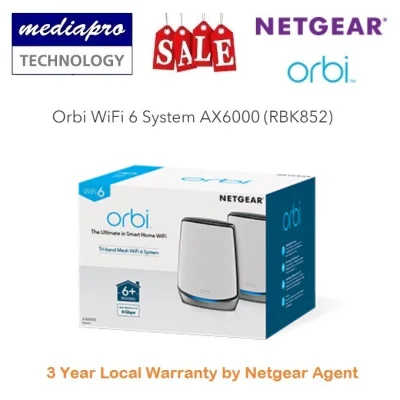 NETGEAR RBK852 Orbi AX6000 Tri-band Mesh WiFi 6 System - 3 Year Local Distributor Warranty