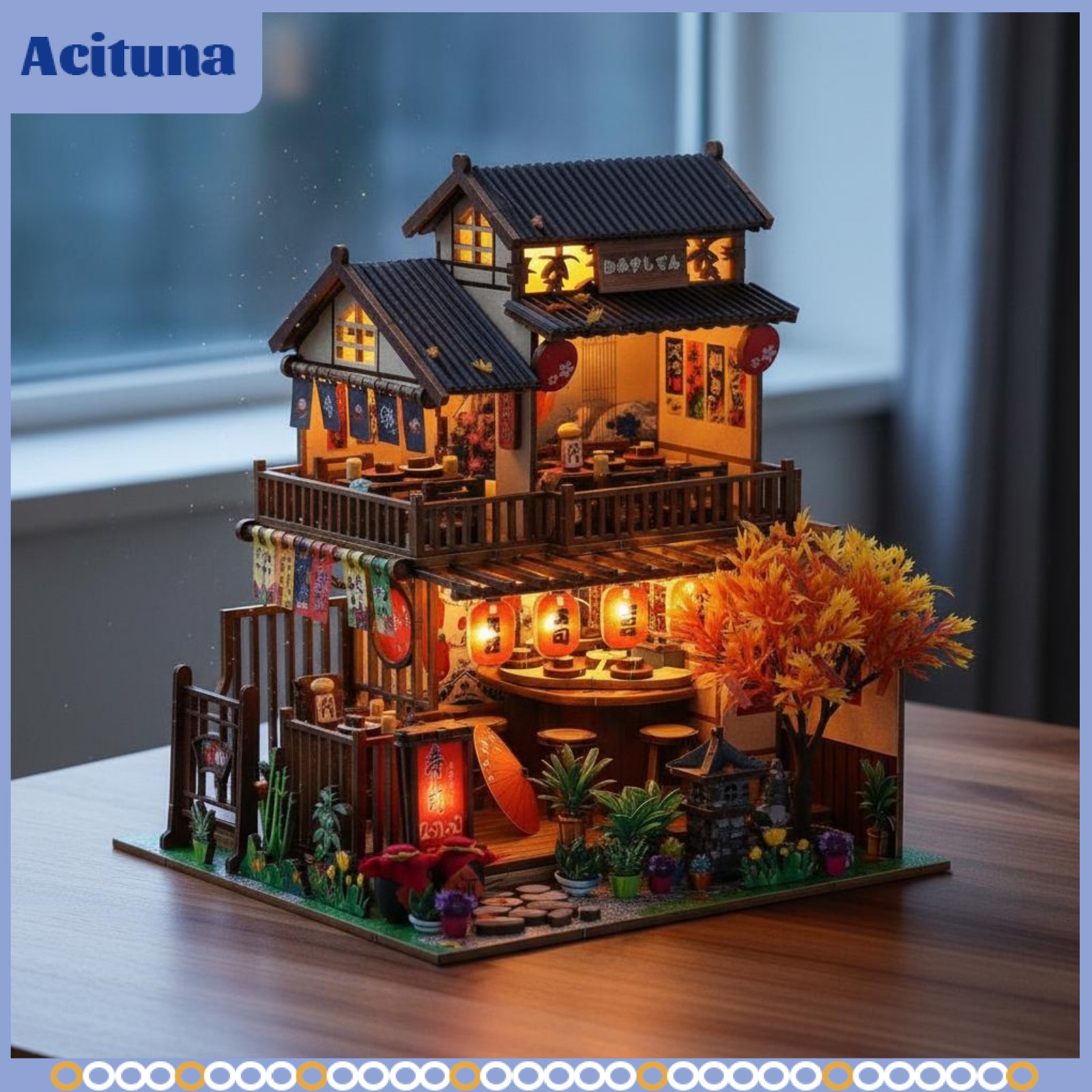 Acituna Creative Gift DIY Japanese Sushi Shop Kit Realistic Design DIY Wooden Sushi House Highly Detailed Japanese Restaurant Model Kit with Furniture for Hobbyists, Adults, Teens, Desk Decoration, Bookshelf Display, Room Decor ราคา 1,323 บาท*ส่งฟรี