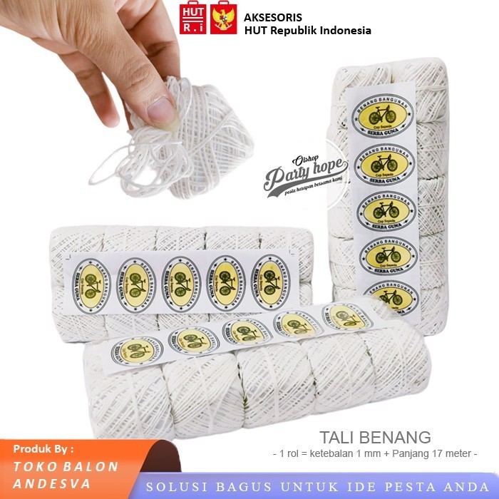 [isi 10] Tali Benang Bendera Plastik Merah Putih / Tali Benang Kasur Putih / Tali Benang Putih / Tali Benang Kerajinan