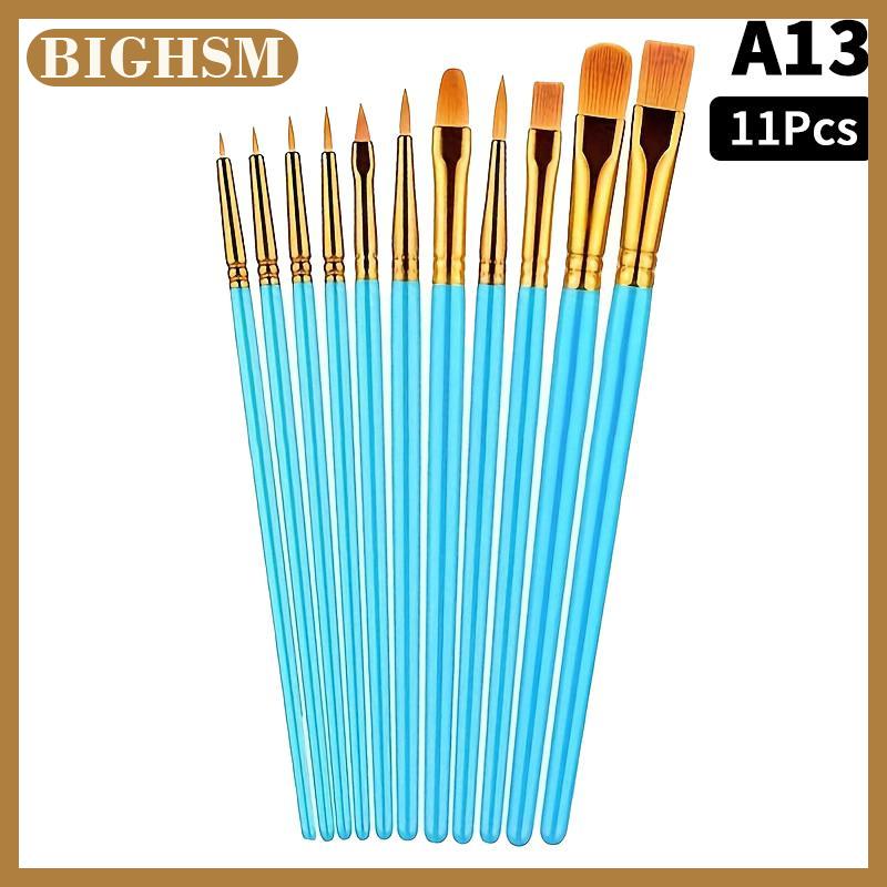 BIGHSM ชุดพู่กันระบายสีแบบละเอียดพู่กันน้ำมันอะคริลิกสำหรับเด็กนักเรียนและศิลปินขนไนลอนหัวกลมหัวแบนสำหรับงานระบายสีน้ำเครื่องมือและอุปกรณ์วาดภาพ