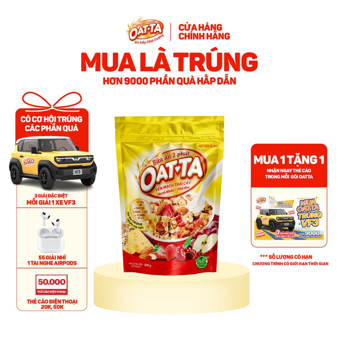 Yến Mạch Trái Cây Hạnh Nhân OATTA Thơm Béo Đậm Chất Vị Phô Mai Có Thể Ăn Liền Túi 300g