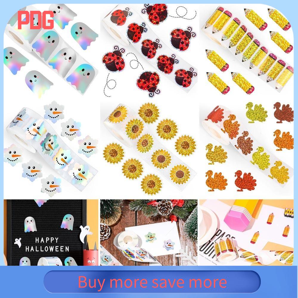 PDG 500pcs/roll Người tuyết Nhãn dán Halloween Loại  Hoa hướng dương Nhãn phản quang  Giấy trang trí Nhãn dán ma quái Bao bì quà tặng