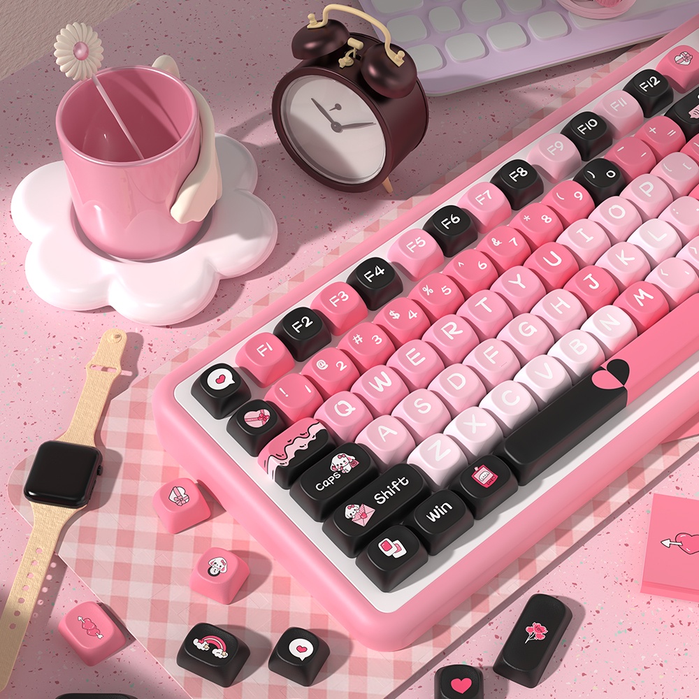 Heartbeat Frequency Theme Keycap MCA Height Five-sided Sublimation PBT Keyboard Cap Pink Cute Puppy Keycaps