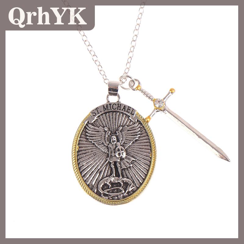QrhYK Công giáo Patron Saint Mặt dây chuyền Michael St. Michael The Archangel Mặt dây chuyền vòng cổ