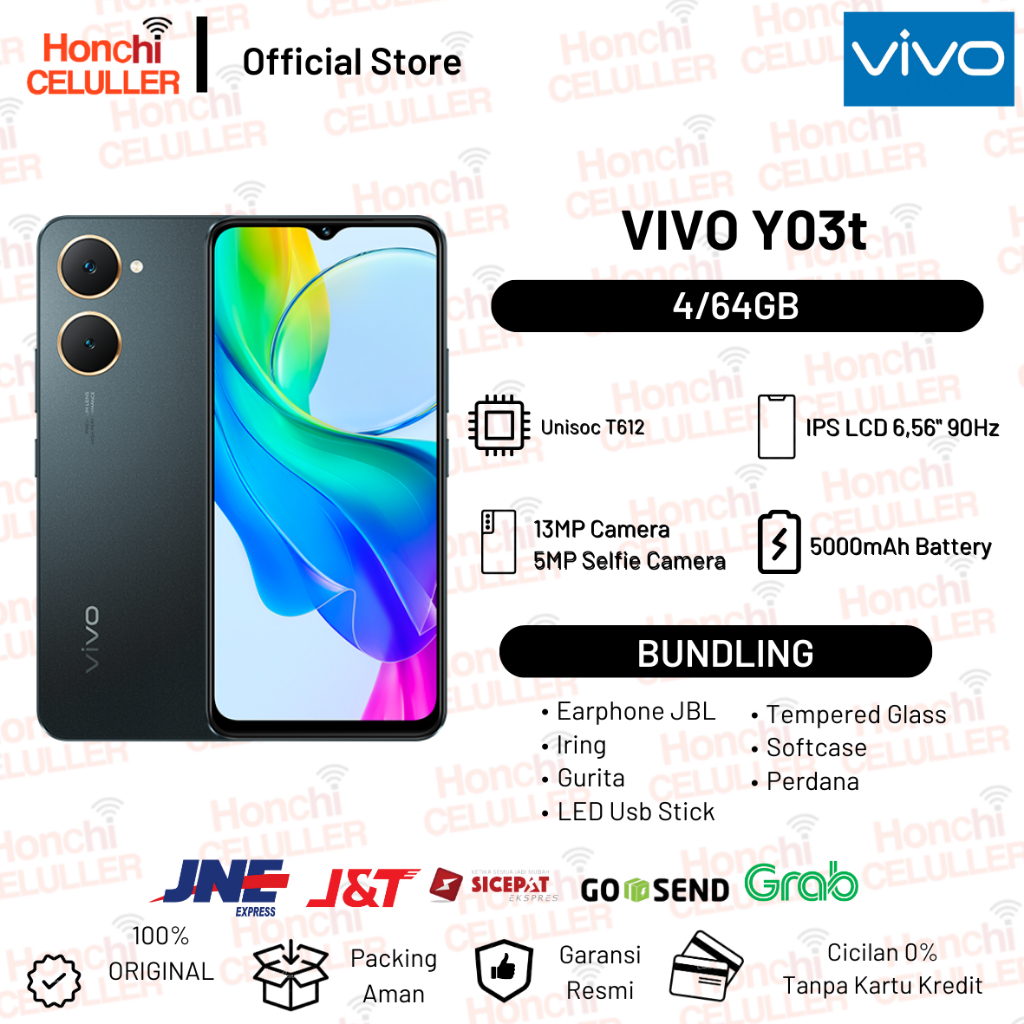 Vivo Y03t 4/64GB 4/32GB - IP54 Tahan Air, AI Dual Camera 5000mAh + 15W FlashCharge, Layar Sunlight 90Hz Garansi Resmi Indonesia Harga  1,249,000 Ringgit*Penghantaran Percuma