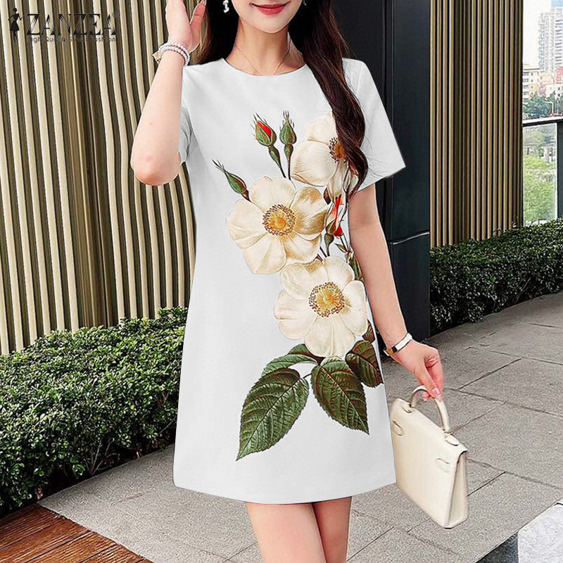 Zanzea nữ phong cách Hàn Quốc in hoa Đầm Mini thanh lịch bên Đầm tay ngắn #11