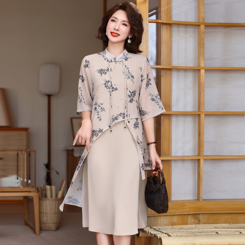 👗Váy Đầm mùa hè của mẹ TRUNG NIÊN váy sườn xám sửa đổi phong cách dân tộc cho phụ nữ trung niên và g