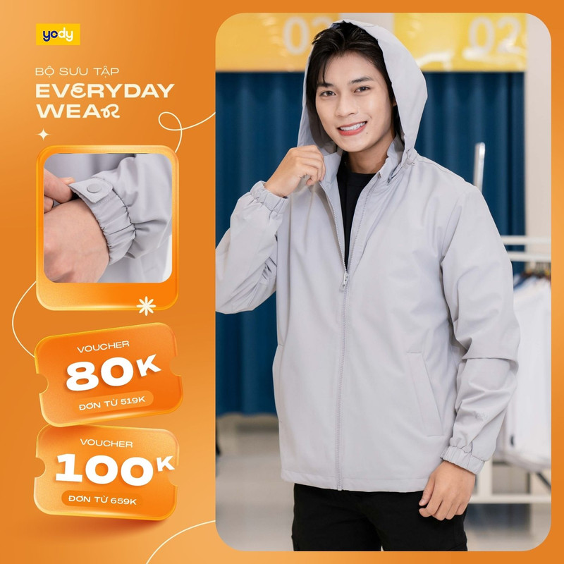 Áo khoác gió nam YODY 3C Pro mới, áo khoác vải dù 2 lớp ấm áp cản gió cản bụi, chống thấm nước AKM6017