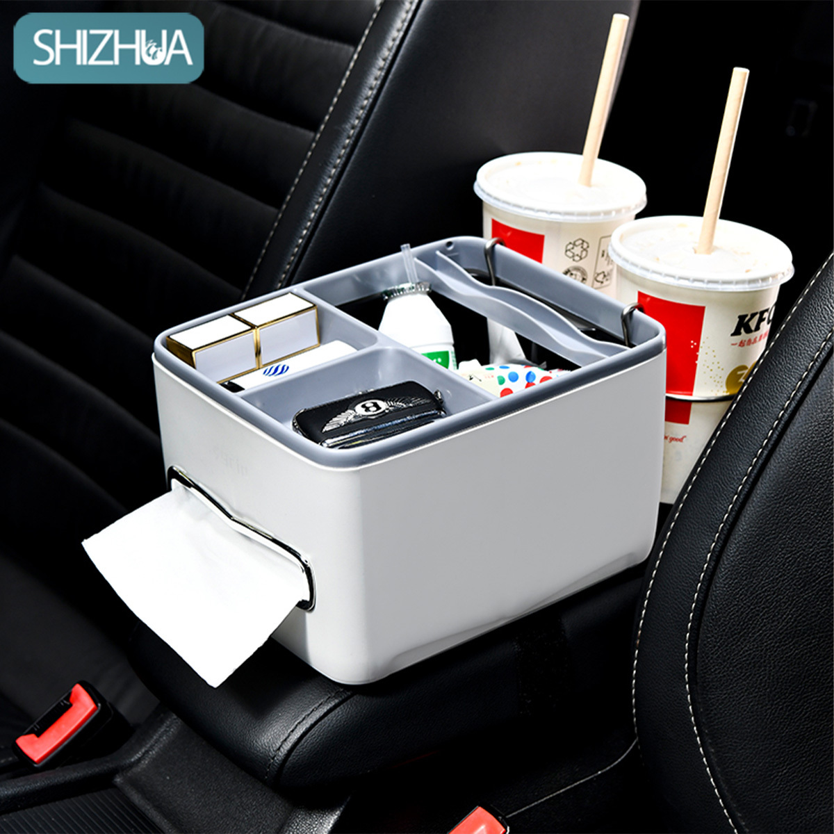 กล่องใส่ของในรถ กล่องเก็บของสำหรับช่องที่นั่งในรถ ที่เก็บของในรถยนต์ กล่องทิชชู่ในรถยนต์ ใส่ของอเนกประสงค์ ราคา 135 บาท*ส่งฟรี