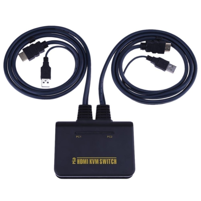 2 Port USB HDMI KVM Switch with Cable for Dual Monitor Keyboard Mouse (Black) - intl