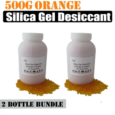 2 x 500g Orange Silica Gel Desiccant in Bottle Reusable Dehumidifier