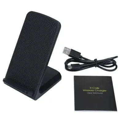 Fashion Leather Wireless Charger 2-Coils Qi Wireless Phone Charging Stand