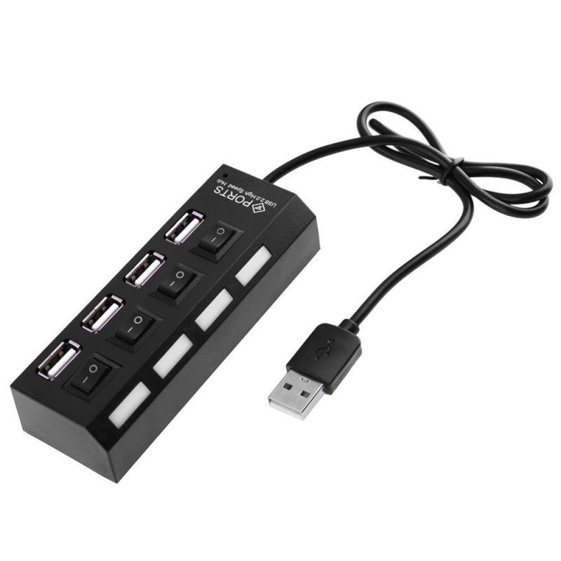 4 Ports USB2.0 Hub Splitter with Separate Switch and LED Indicator For PC - intl