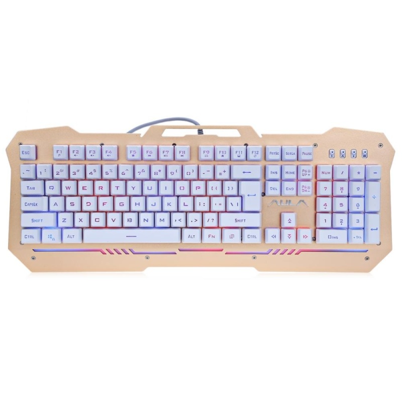 AULA 104 Keys 7-Color LED Backlight Wired Gaming Keyboard (Gold) - intl Singapore