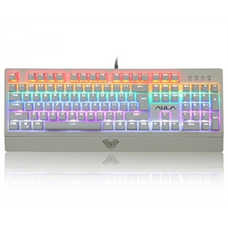 AULA Mechanical Keyboard Wings of Liberty 104keys Multicolors LED Backlit USB Gaming Keyboard with Blue Switches (White) - intl Singapore