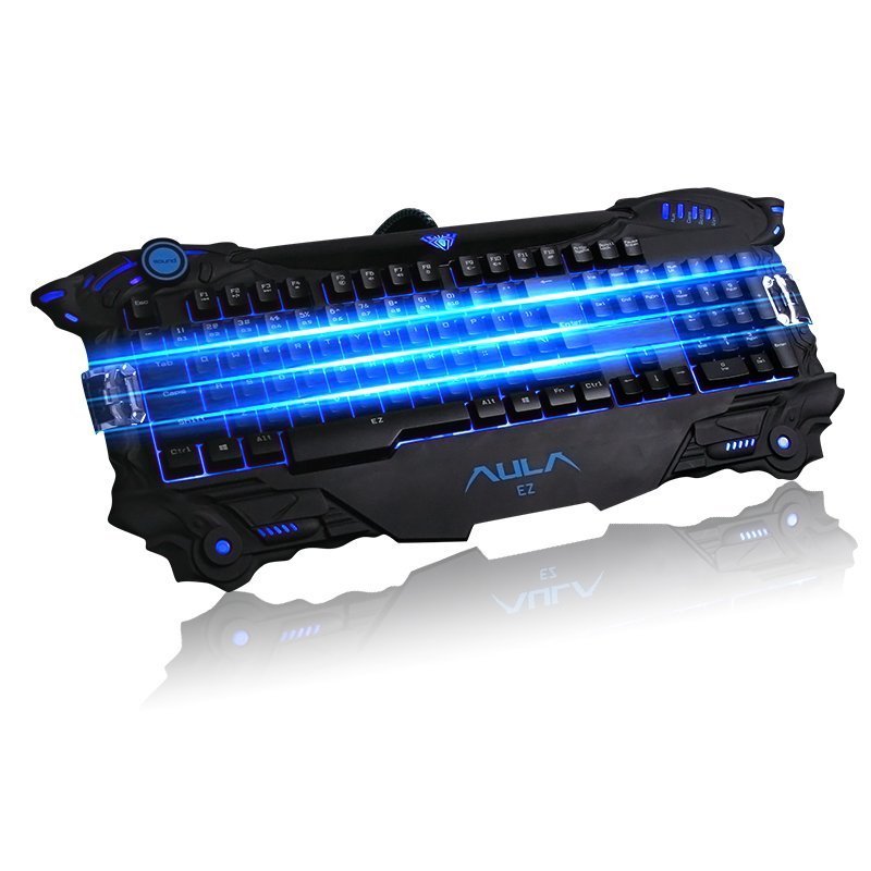 AULA SURPRISE EVIL Ergonomic Blue Backlit USB Gaming Keyboard Multimedia Wired Keyboard (Black) (EXPORT) - INTL Singapore