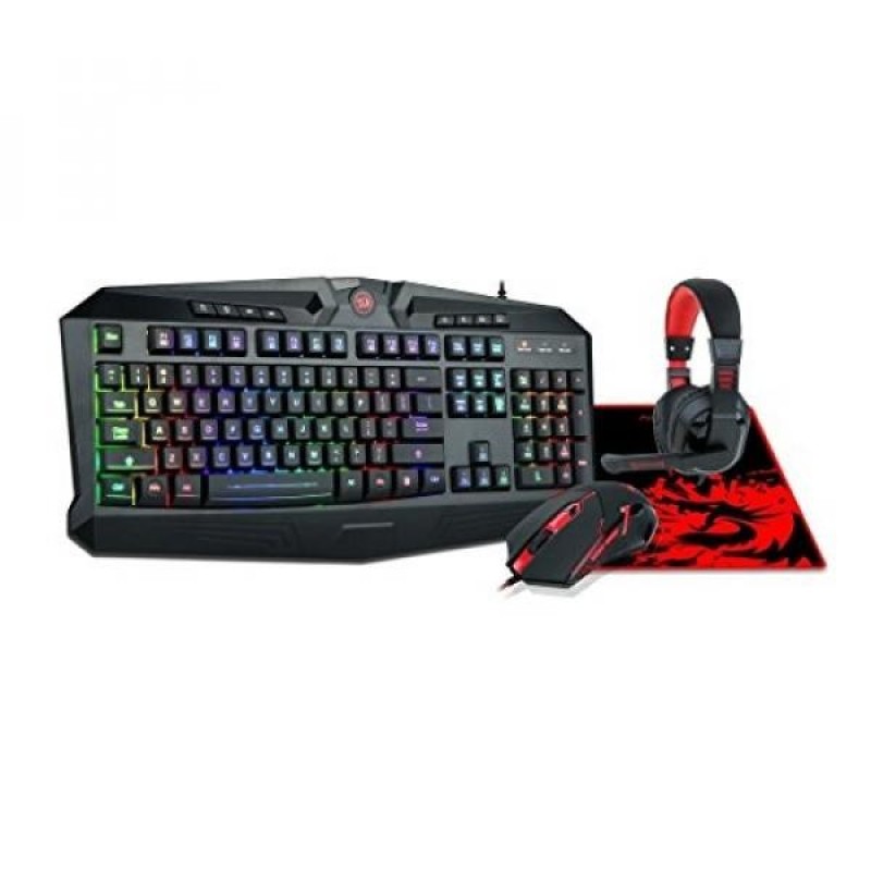 Backlit Gaming Mouse, Gaming Keyboard, Large Gaming Mouse Pad, PC Computer Gaming Headset with Microphone Combo, S101-BA Redragon RGB LED Backlit 104 Key Gaming Keyboard with Wrist Rest - intl Singapore