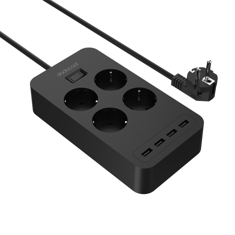 dodocool 2300W Smart 4 Way AC Outlet Surge Protector 400 Joules Power Strip with 20W 4A 4 USB Charging Ports 4.92ft Extension Lead Cord Overload Protection ON/OFF Switch LED Indicator EU Plug Black - intl