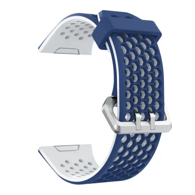 Fashion Silicone Breathable Hole Replacement Watchband Smart Bracelet Watch Wrist Band Strap for Fitbit Ionic Watch Blue + White