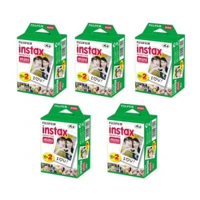 Fujifilm Instax Mini Twin Pack Instant Film - 5 pack (100 sheets) for Fujifilm Instax Mini 7s, Mini 8, Mini 25, Mini 50S, and mini 90