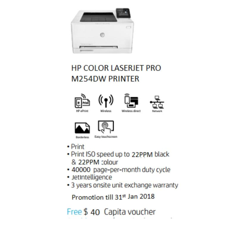 HP Color LaserJet Pro M254dw Printer ** Free $40 Capita Voucher Till 30 Apr 2018 Singapore