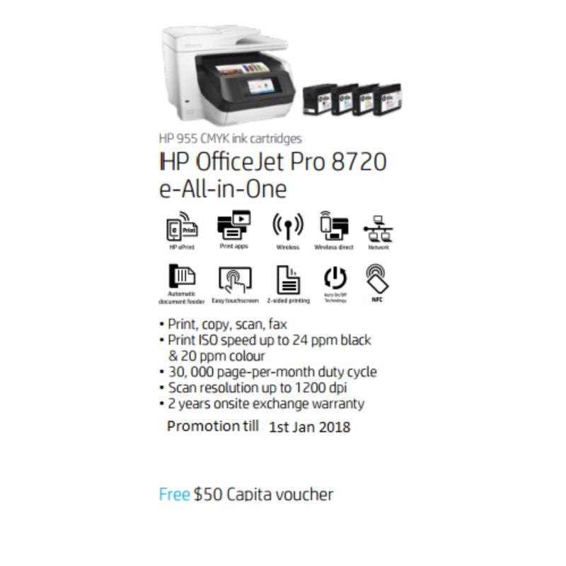 HP OfficeJet Pro 8720 AIO Printer ** Free $50 Capita Voucher Till  31 July 2018 Singapore