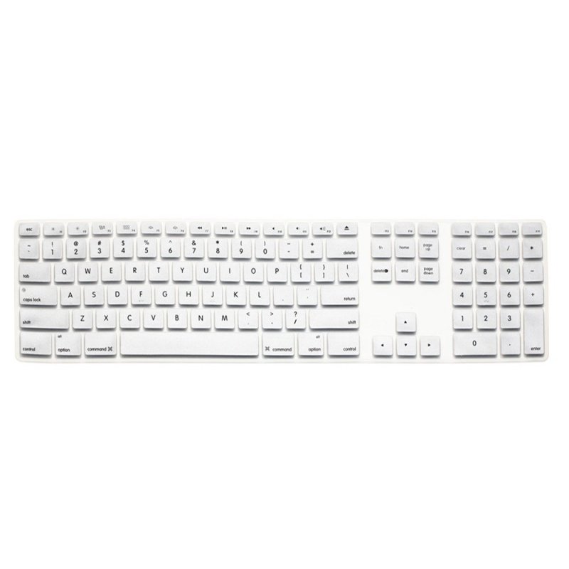 HRH Full Size Keyboard Cover Skin Protector For Apple Keyboard with Numeric Keypad Wired USB for IMac G6 Desktop PC Wired Keyboard (Silver) (EXPORT)