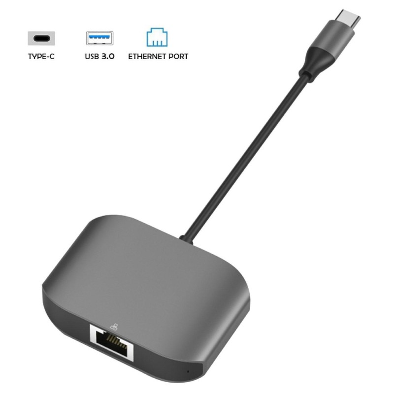 leegoal Type-C To RJ45 Gigabit Ethernet LAN Adapter / USB 3.0 Multi-port Hub (Dark Gray) - intl