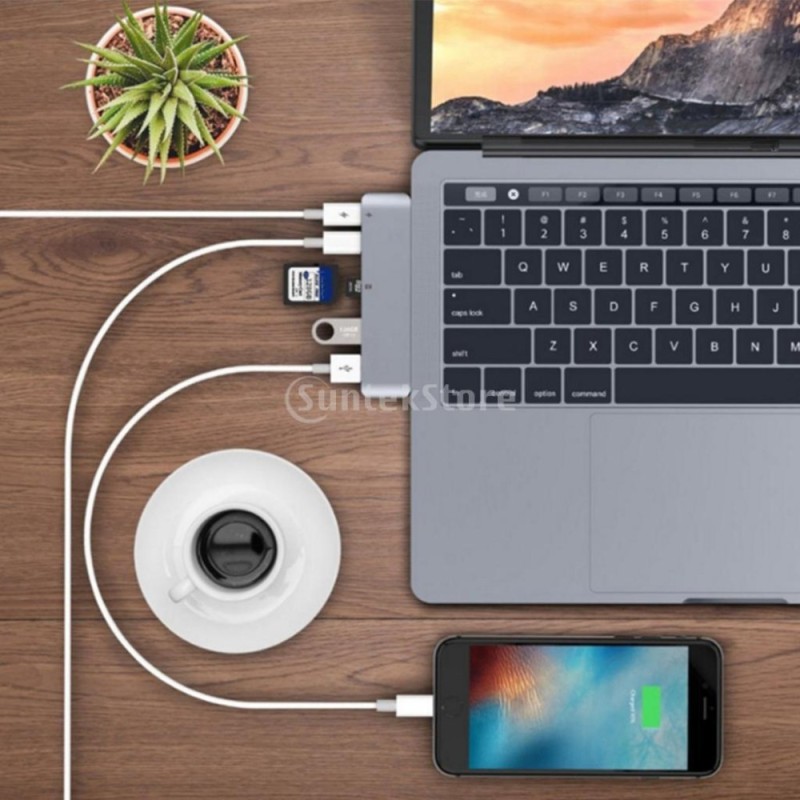 MagiDeal 6 In1 USB C Type C Adapter +SD Card Reader+2 USB 3.0 For MacBook Pro Grey - intl