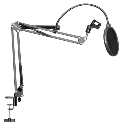 Neewer NB-35 Black Microphone Suspension Boom Scissor Arm Stand with Mic Clip Holder and Table Mounting Clamp & NW(B-3) Black Pop Filter Windscreen Mask Shield with Stand Clip Kit