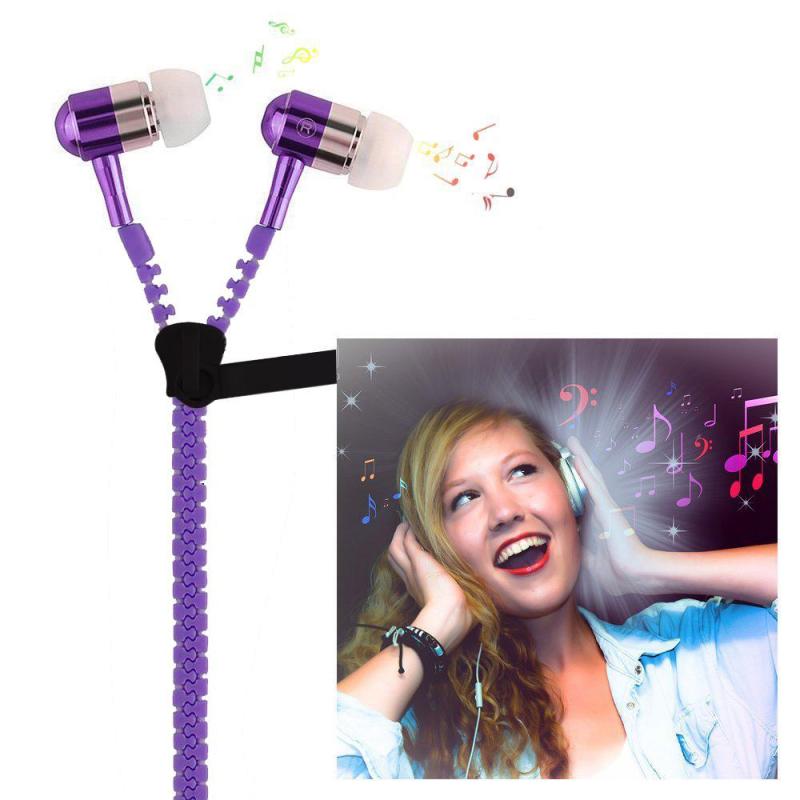 niceEshop 3.5mm Jack In-ear Earphones Metal Zipper Luminous Light Glowing Headset Stereo Handsfree With Microphone (Purple) - intl Singapore