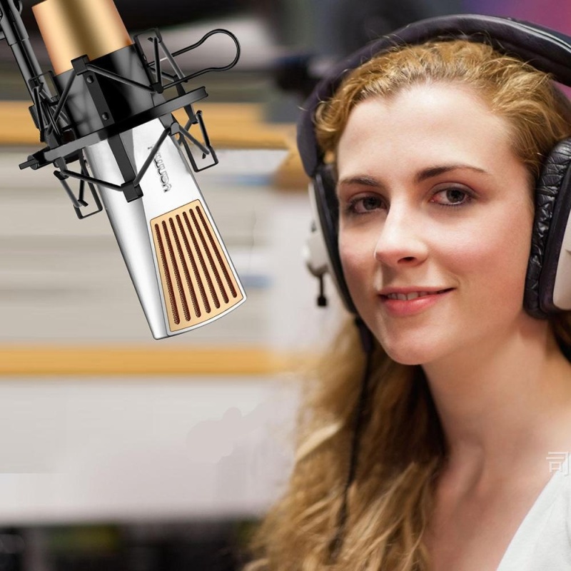 niceEshop Professional Studio Recording Condenser Microphone Compatible Phone, Computer, Laptop ,PC, Anchor Microphone With Mount Anti-wind Cap, For Podcasting, Broadcast,Interview(Orange+Silver) - intl Singapore