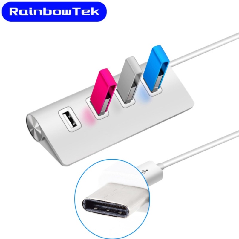 RainbowTek 4-Port USB 3.0 Hub USB 3.1 Type C Hub Adapter Aluminum Body for Macbook, Chromebook Pixel, or Other USB-C Devices - intl