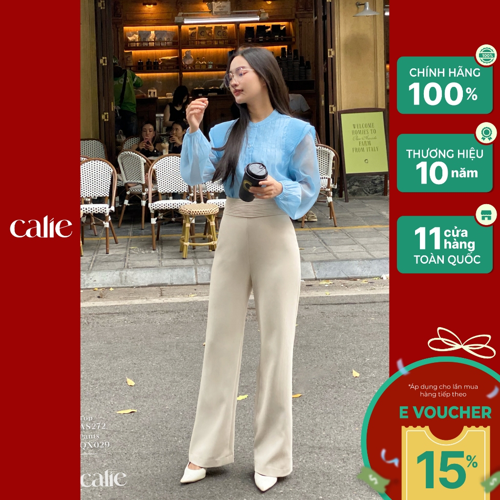 Quần suông nữ xếp ly cạp cao tôn dáng calie qx029