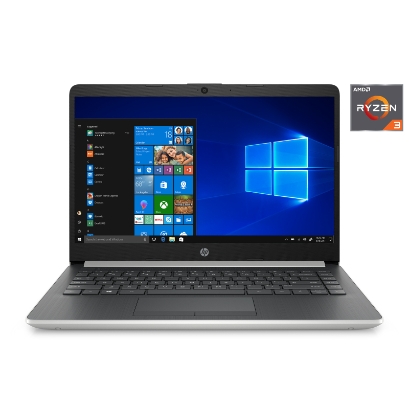 New Model HP 14-dk0022wm Notebook 14 inch display Ryzen 3 3200U 2.6GHz 8GB RAM 480GB m.2 SSD Win 10 Home S Whisper Silver In-build Webcam HP PACKAGING 1 year warranty Display set
