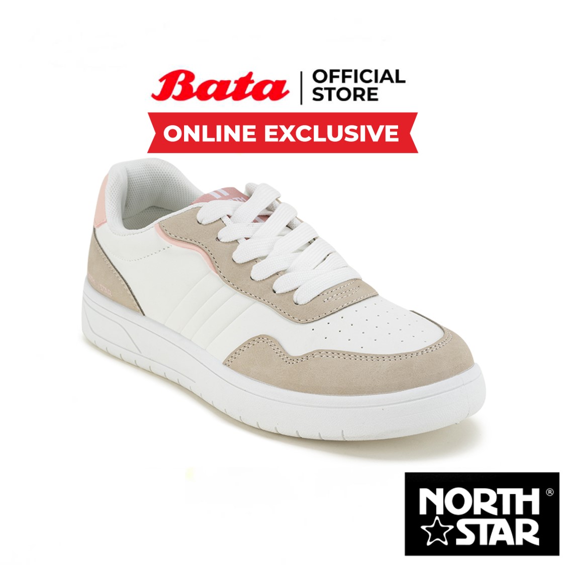 Online Exclusive Bata บาจา North Star รองเท้าผ้าใบสนีคเกอร์ แบบผูกเชือก ดีไซน์เก๋ สวมใส่ง่าย สำหรับผู้หญิง สีขาว รหัส 5801218 ราคา 300 บาท*ส่งฟรี