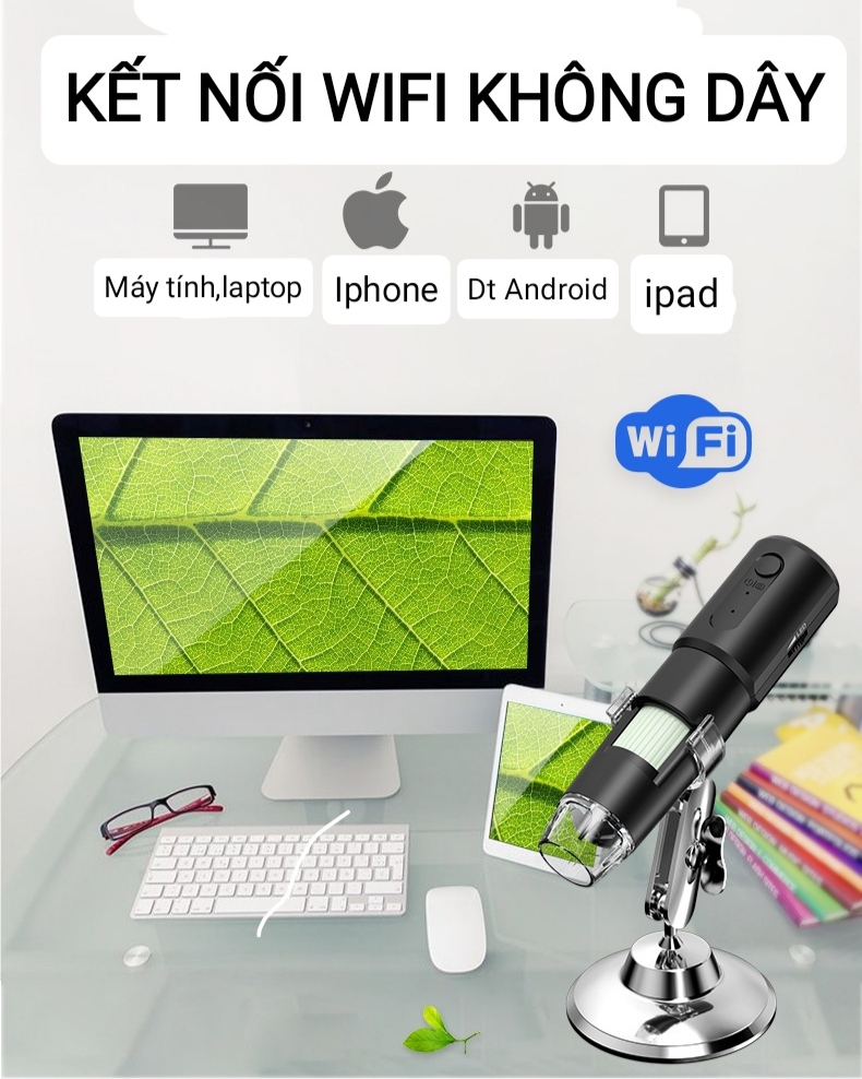 Máy soi da soi tóc mini spa thẫm mỹ viện phóng đại 1600X kết nối điện thoại và máy tính Digital Microscope