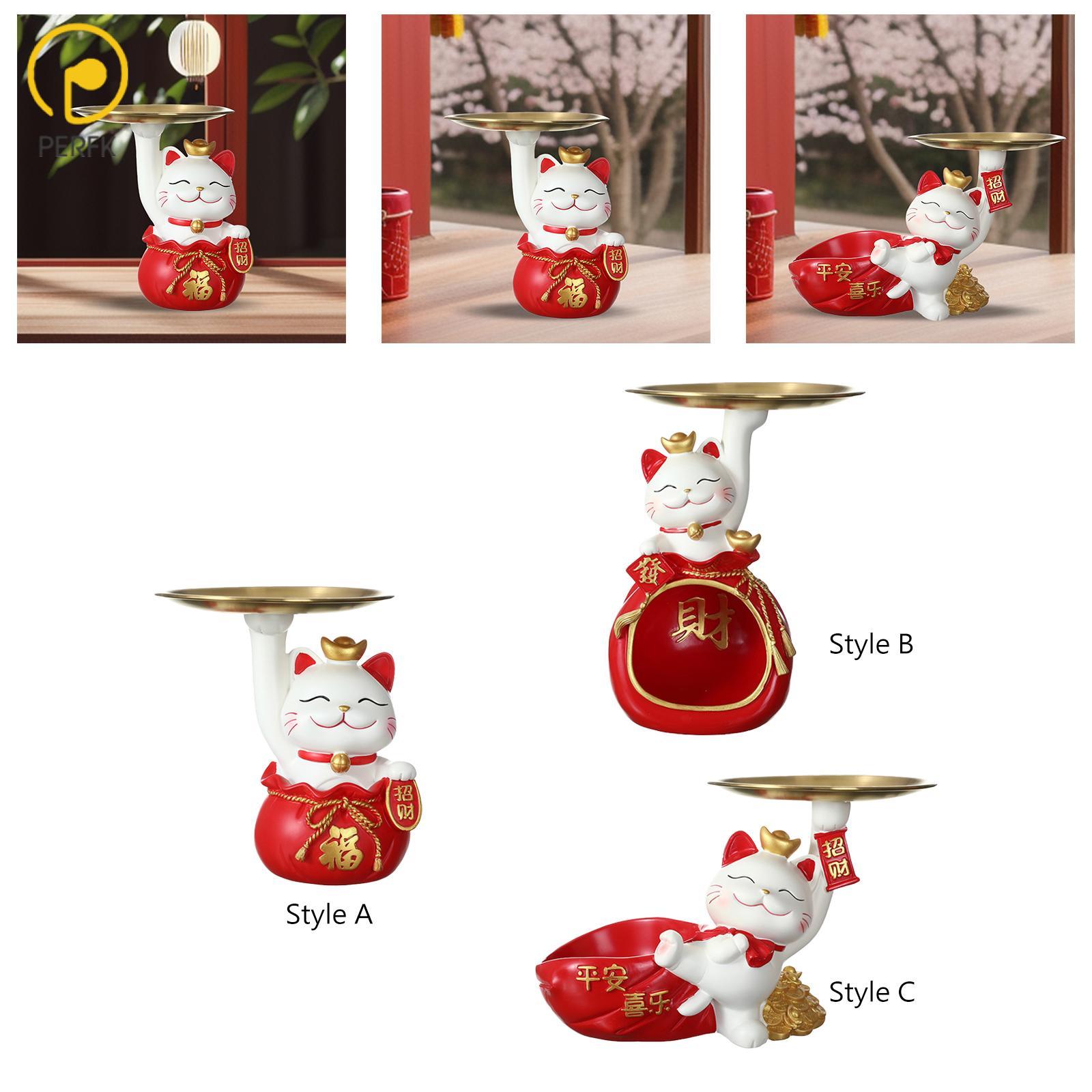 Cute Lucky Cat Statue Jewelry Tray Sundries Container Craft Snack Food Holder Novelty Desktop Organizer for Bathroom Cabinet ราคา 2,695 บาท*ส่งฟรี