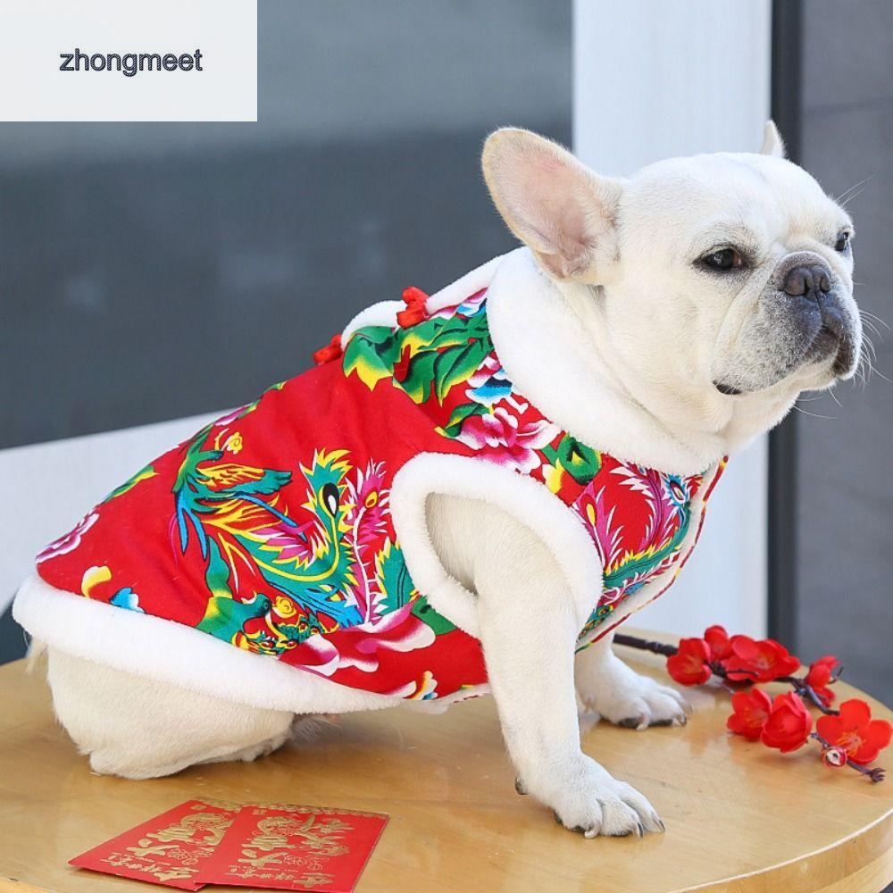 ZHONGMEET Phong cách Trung Quốc Áo khoác cotton hình hoa cho chó Mềm Ấm áp